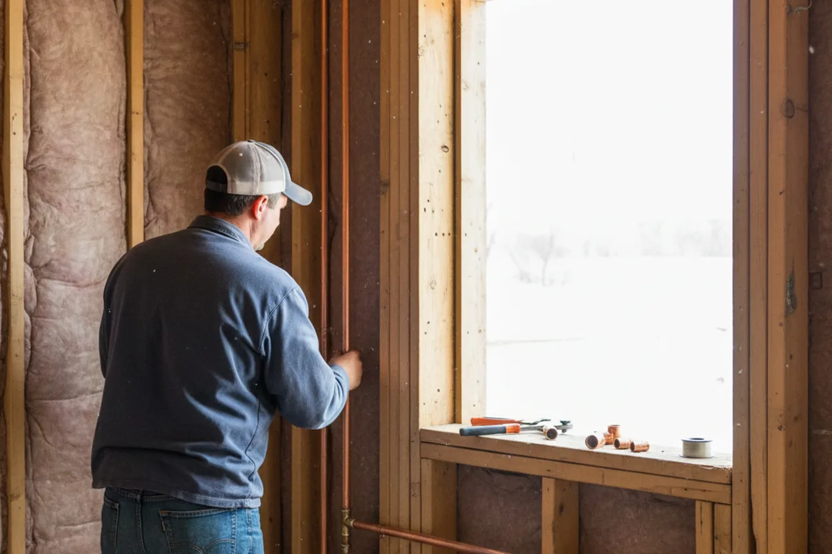Licensed plumber running new copper supply lines in a Winsted home