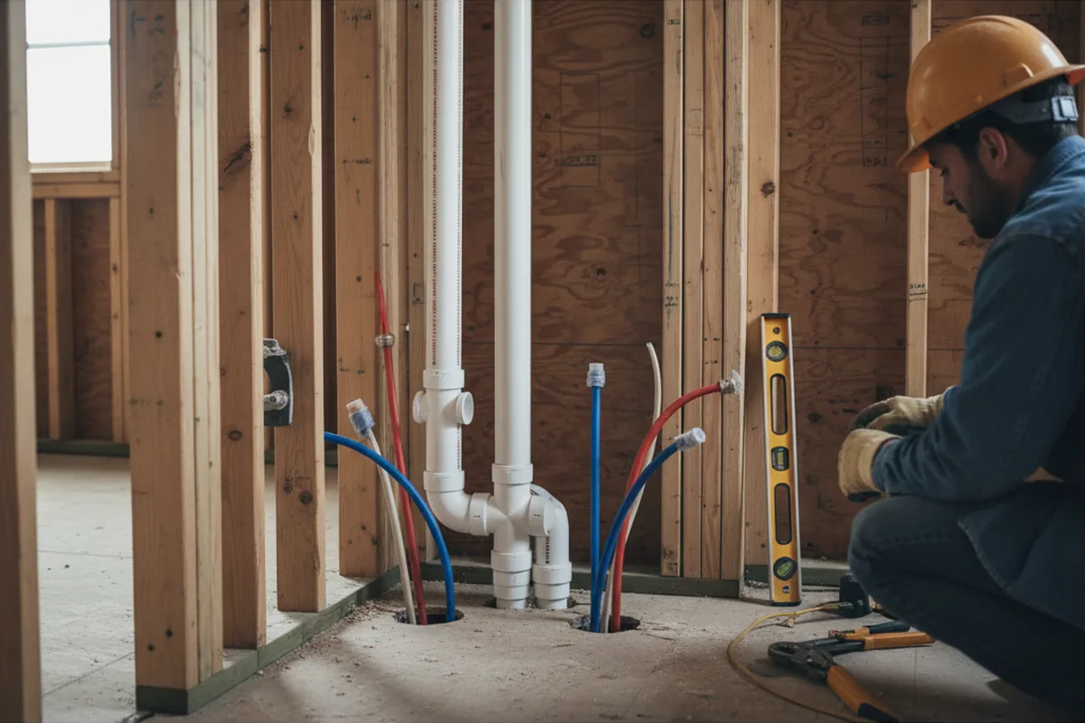 Drain and supply rough-in during Drain Cleaning in Winsted